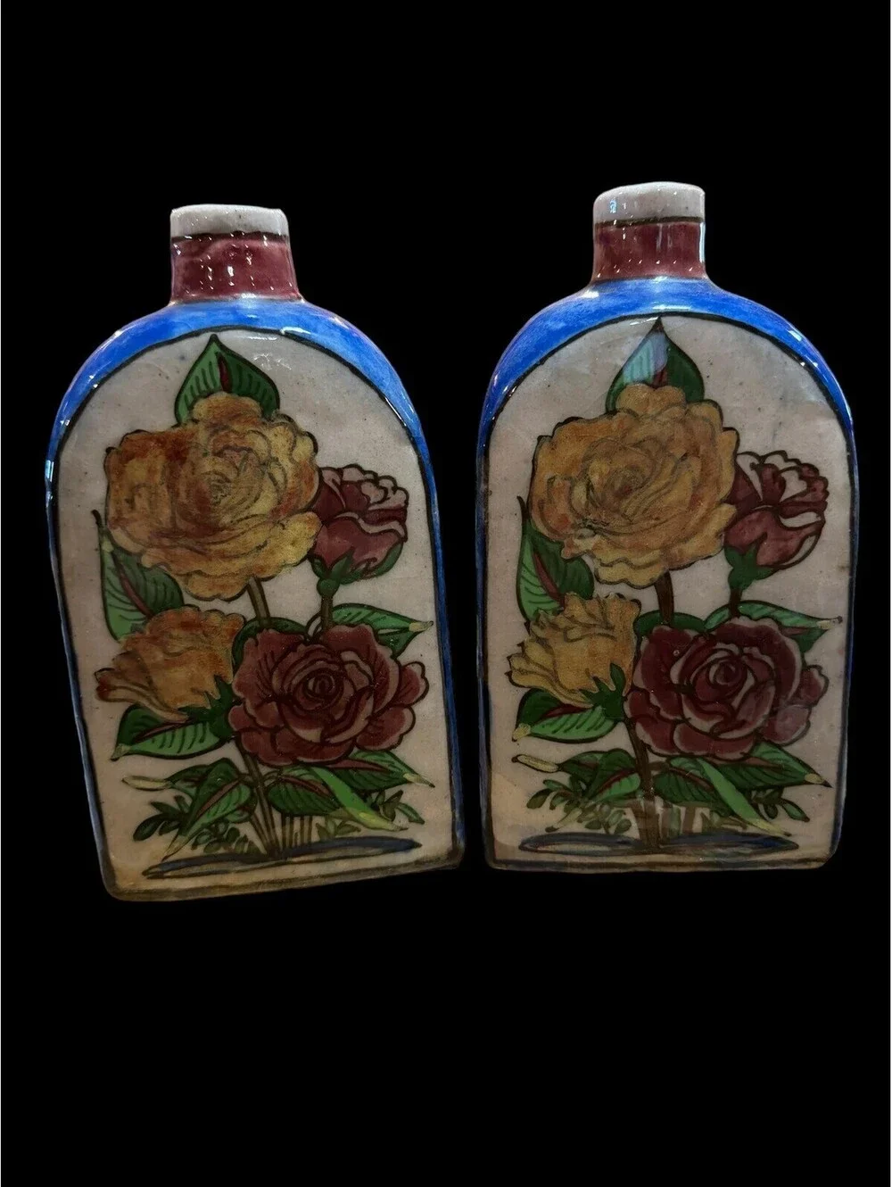 Vintage Persian Vases Set Of two. Approximately 7.5”T. Ceramic W/ Floral. Signed